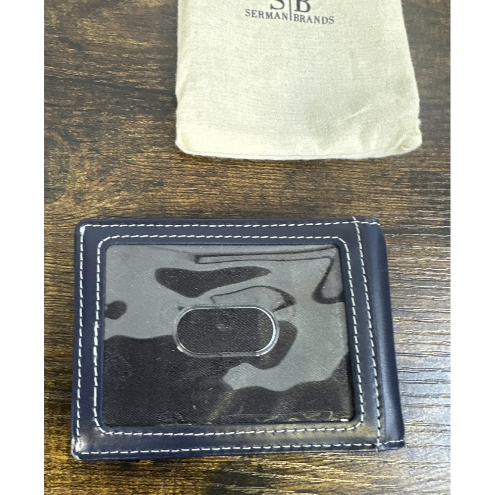 Serman Brands Leather RFID Blocking Slim Bifold Wallet Altlantic Blue Minimalist - Picture 6 of 14